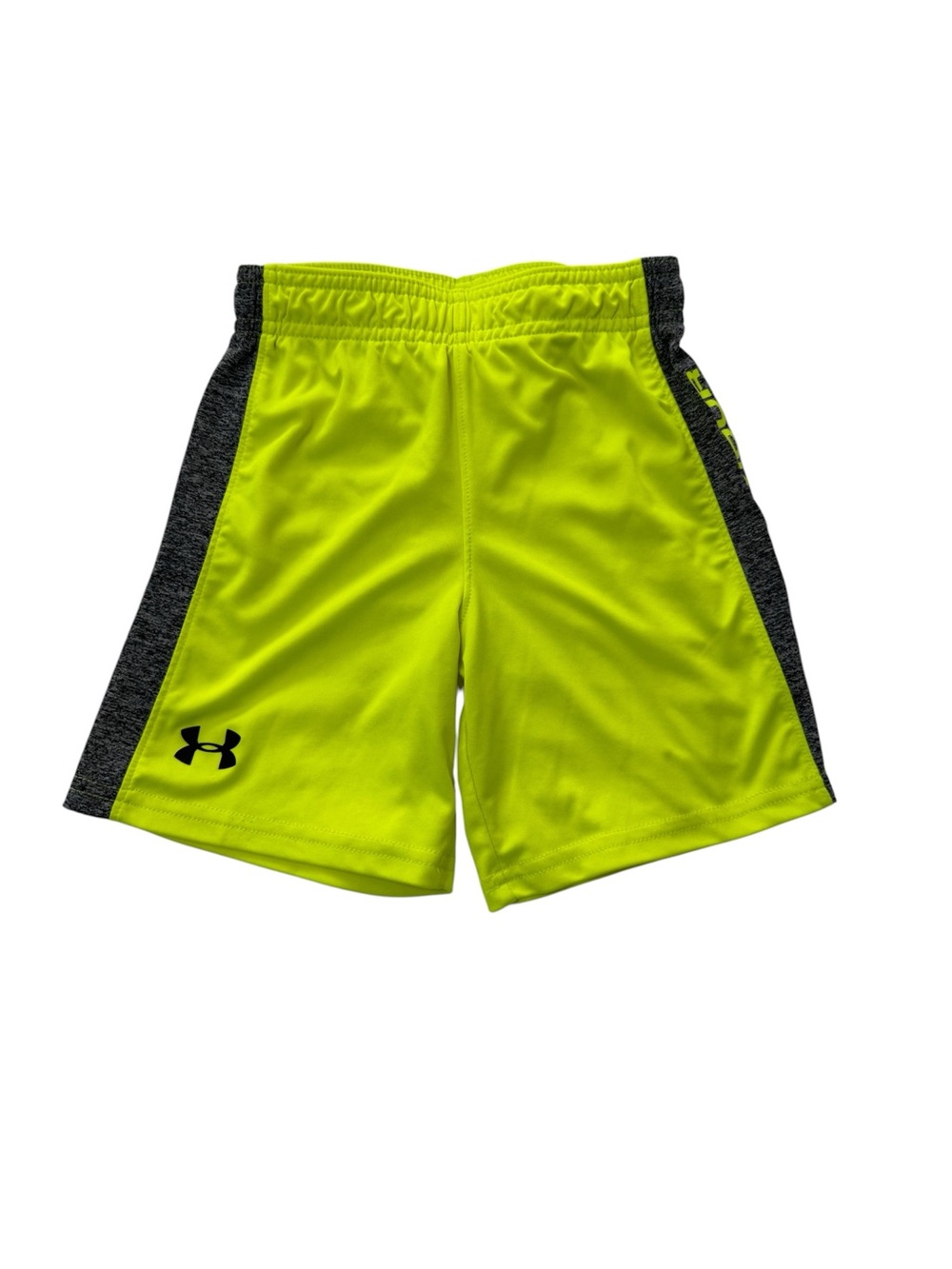 Under Armour Boys' Neon Yellow Athletic Shorts with Charcoal Side Panels